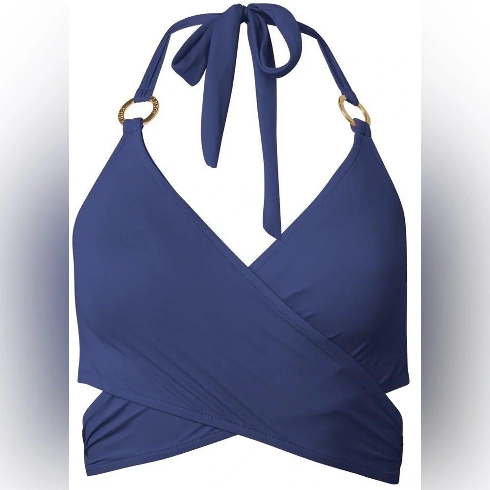 Laguna Wrap Underwire Top Navy Blue Halter Bikini Top size DD and B